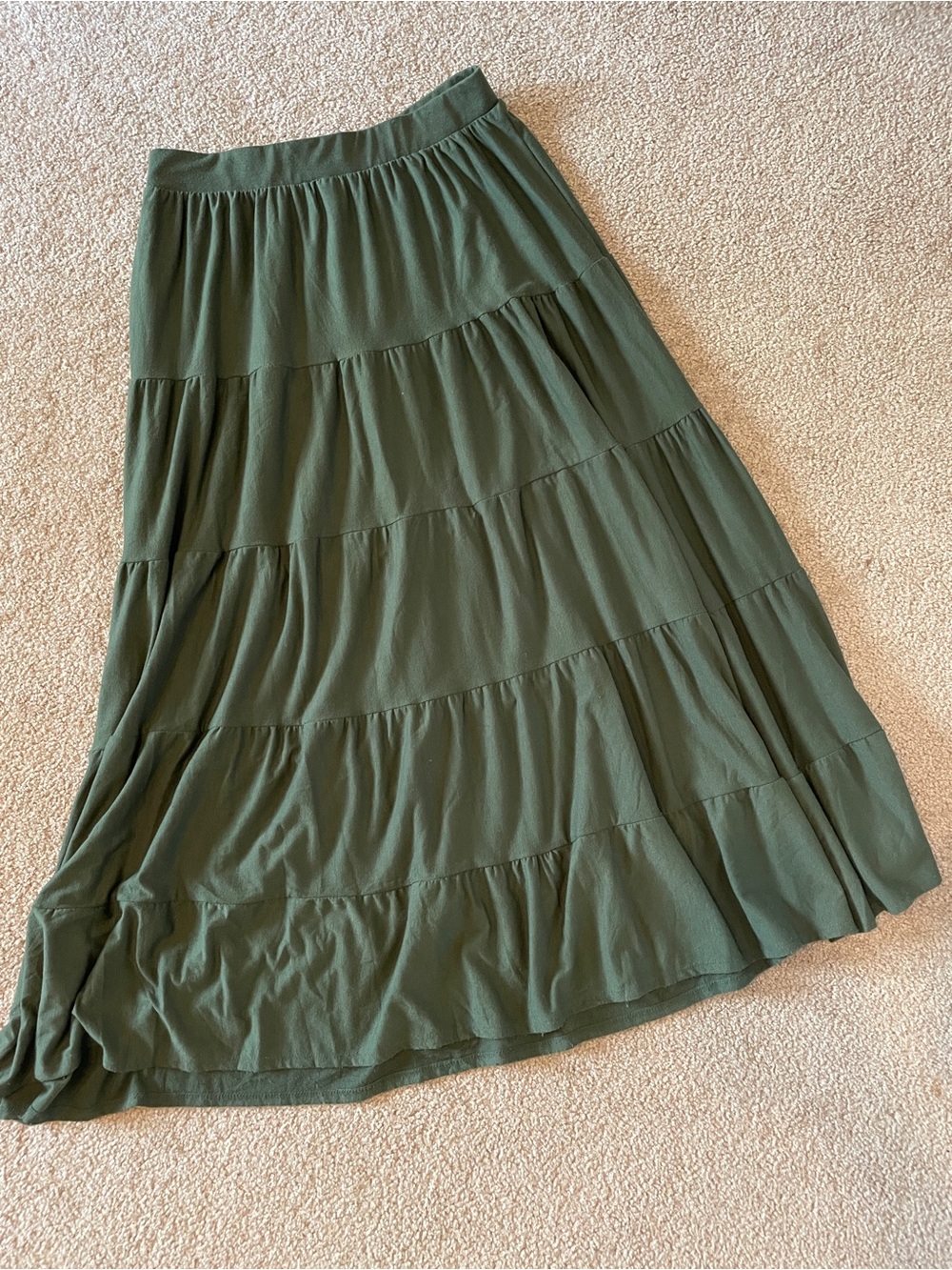 Zenana Outfitters Olive Green Tiered Maxi Skirt